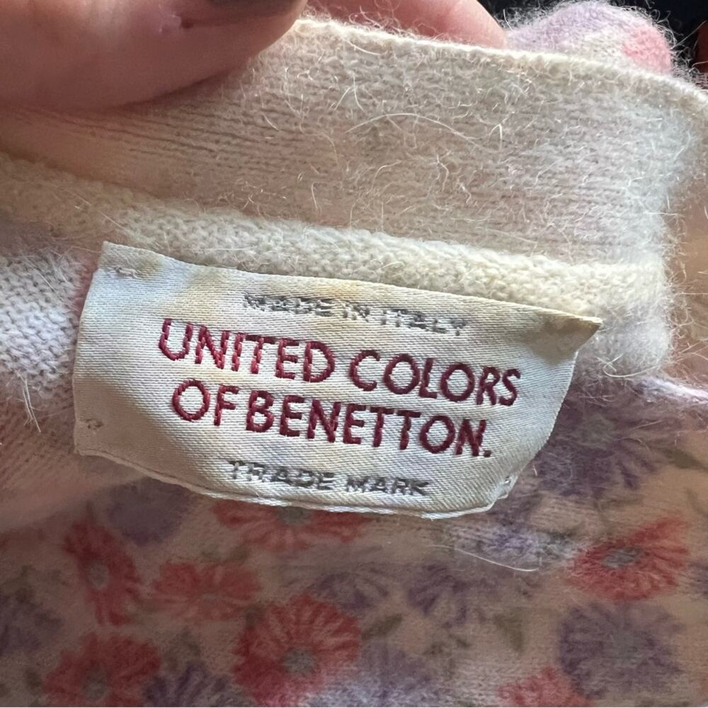 Vintage United Colors of Benetton Floral Angora Wool Blend Cardigan Sweater - Picture 5 of 9
